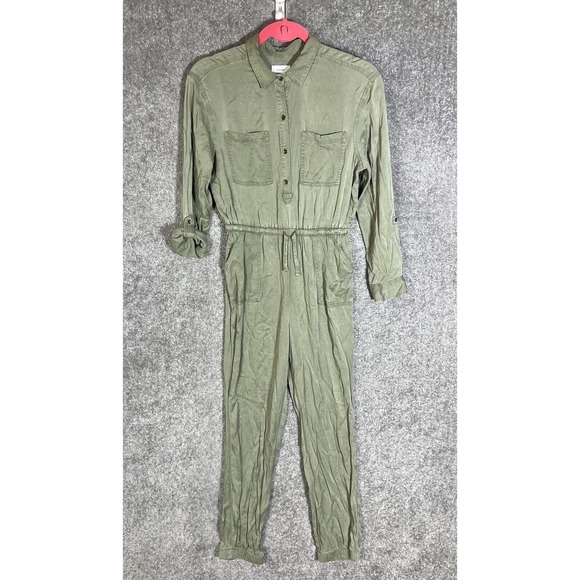 Old Navy Long Sleeve Jogger Leg‎ Utility Jumpsuit Girls Size XL 14 Green Pockets - Picture 1 of 16